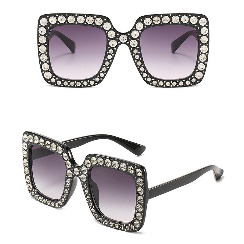 Ladies Vintage Oversized Square Rhinestone Sunglasses - various colours