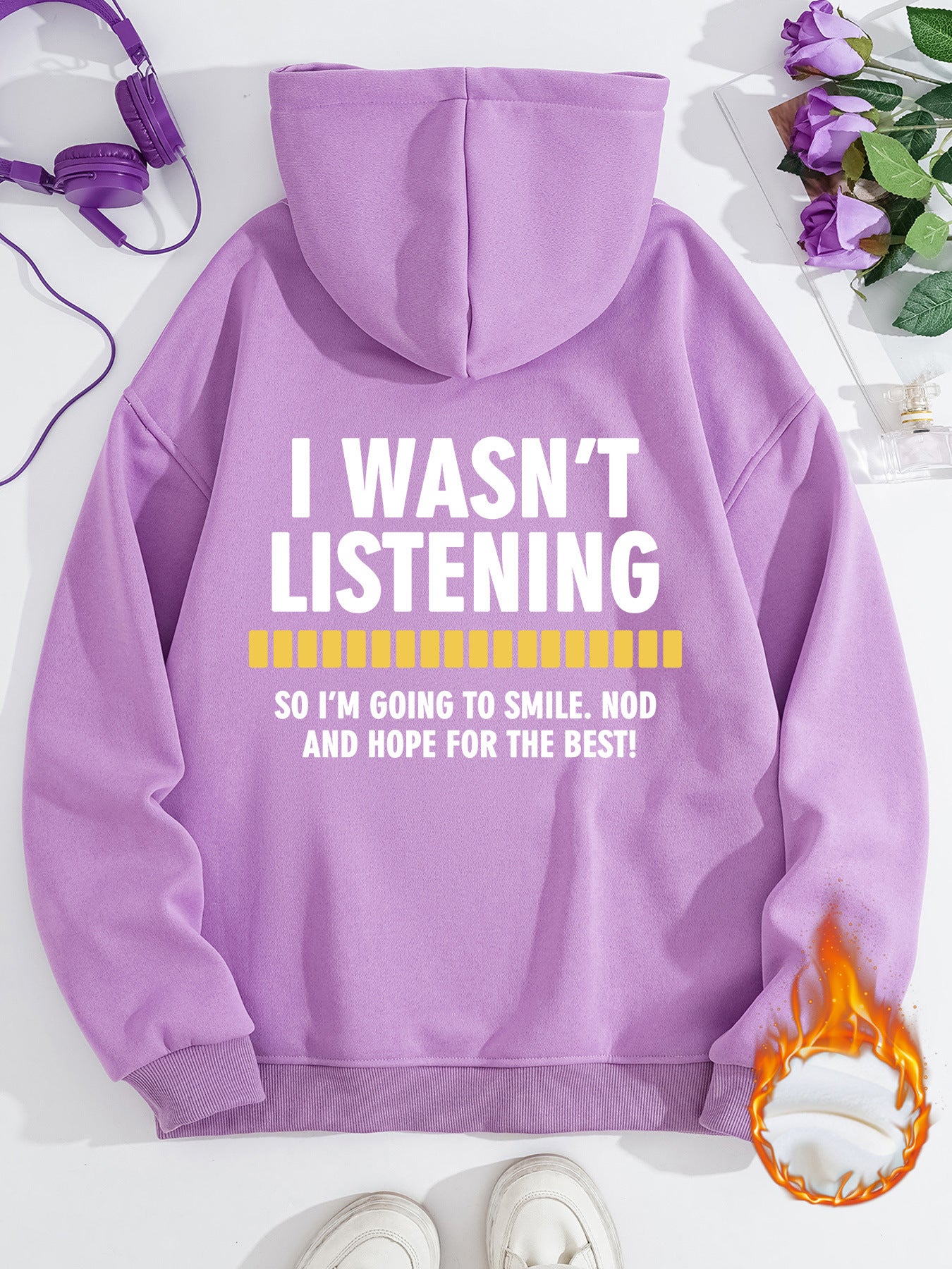 Women's Slogan Hoodie - Wasn't Listening
