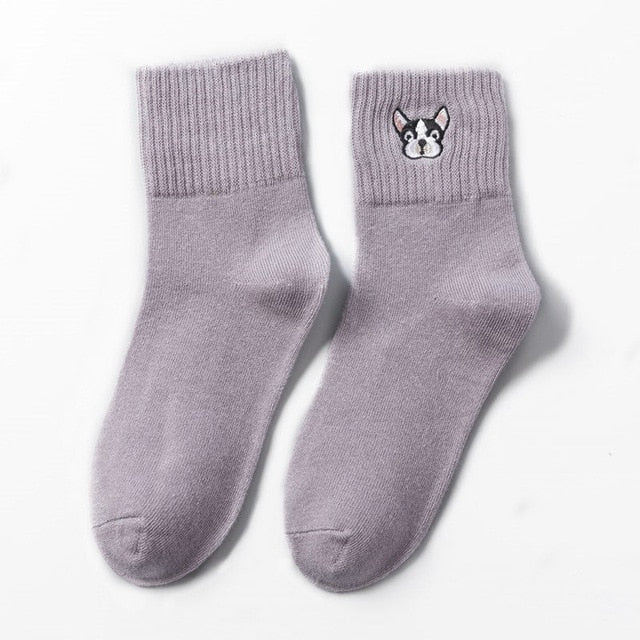 Cotton Socks Embroidery Dog
