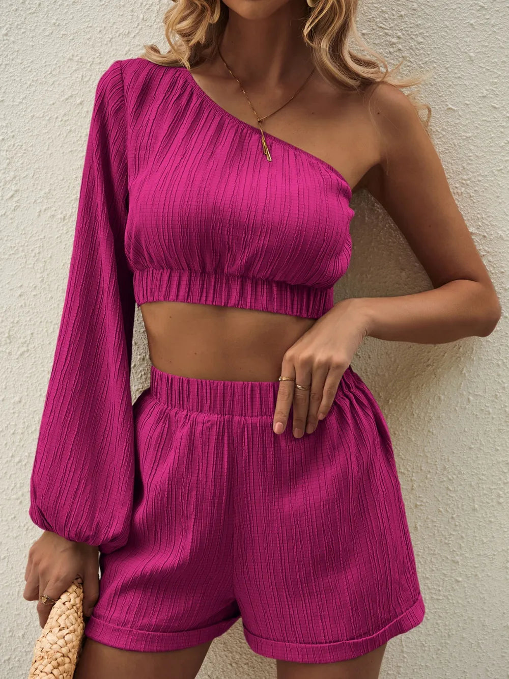 Women's Off Shoulder Top and Shorts Co-Ord Set