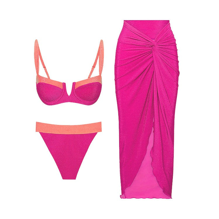 Swimsuit or Bikini Two Piece Set and Matching Cover All Skirt