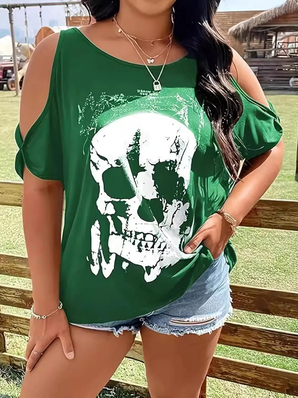 Halloween Skeleton Cold Shoulder T-Shirt