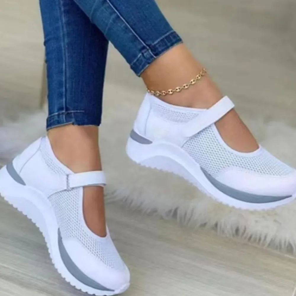 Velcro Strap Round-Toe Wedge Shoe Trainer