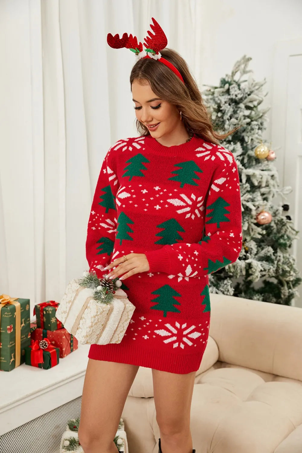 Christmas Sweater Dress - Christmas Trees