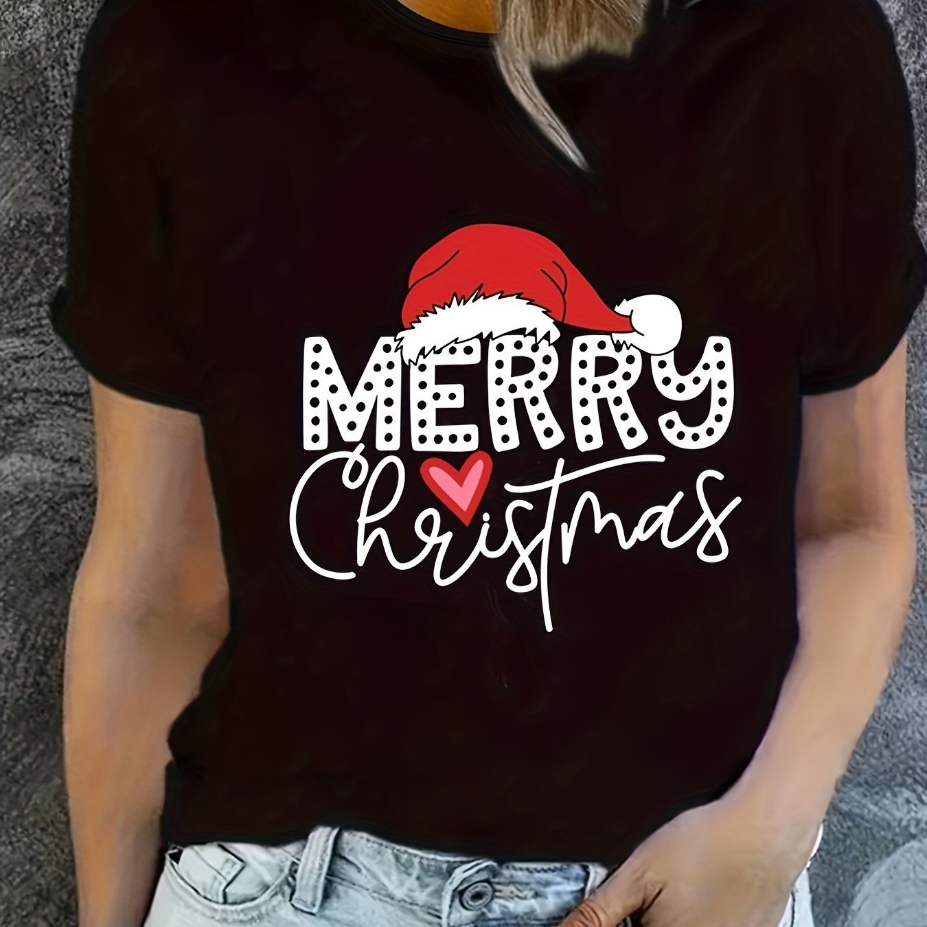 Woman's Christmas T-Shirt - Merry Santa Hat
