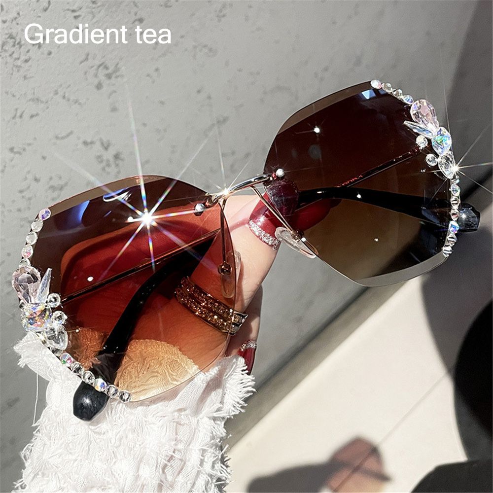 Ladies Vintage Rimless Rhinestone Sunglasses - UV400 - various colours
