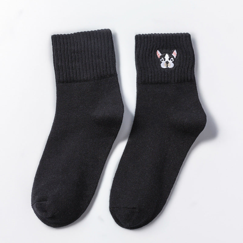 Cotton Socks Embroidery Dog