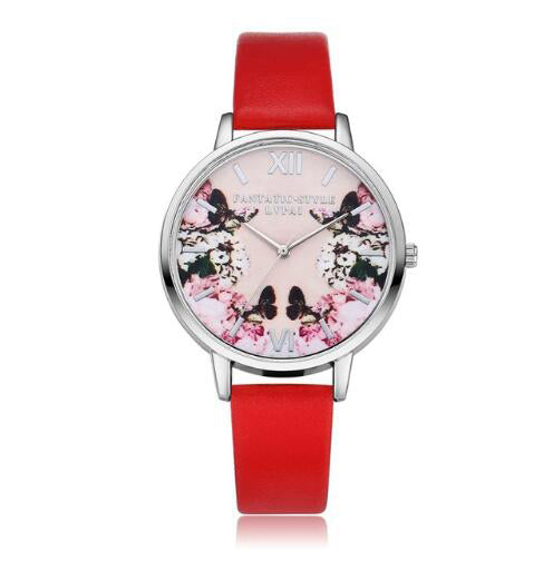 Ladies Flower Dial Wrist Watch