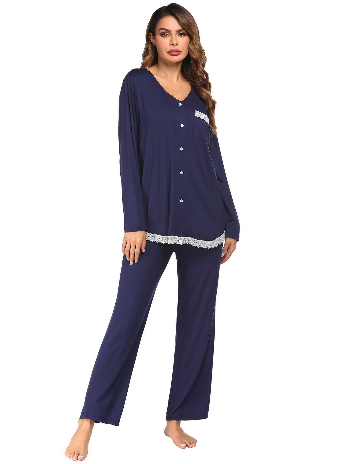 Women's Pyjama Set - Lace Trim - Various Colours
