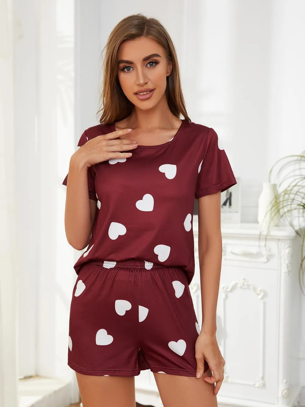Women's Heart Print Pyjama Set