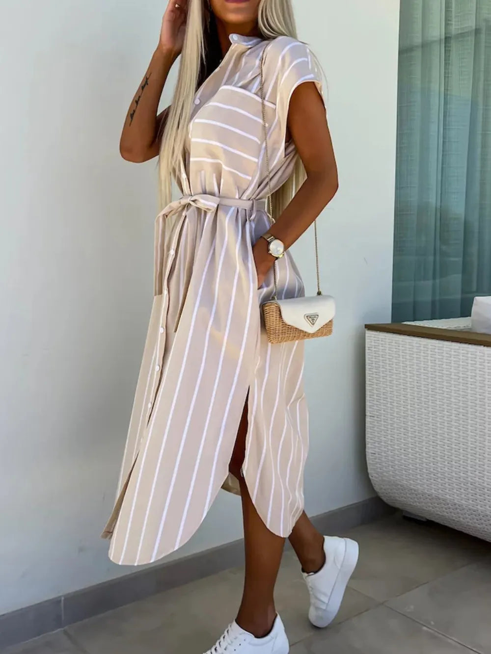 Women's Tie Waist Short Sleeve Dress