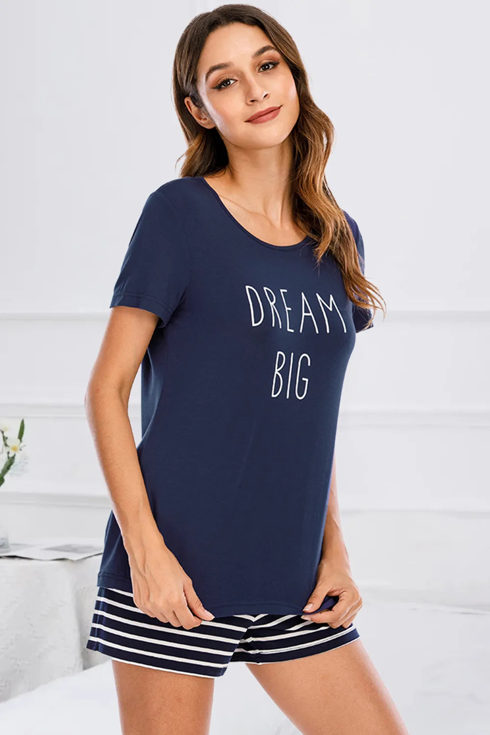 Women's Pyjama Set - Top & Short - Sleep/Dream Big Slogan