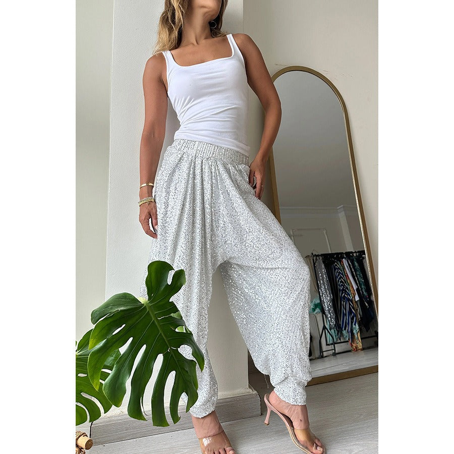 Women's Loose Sequin Trousers with elasticated waist - various colours
