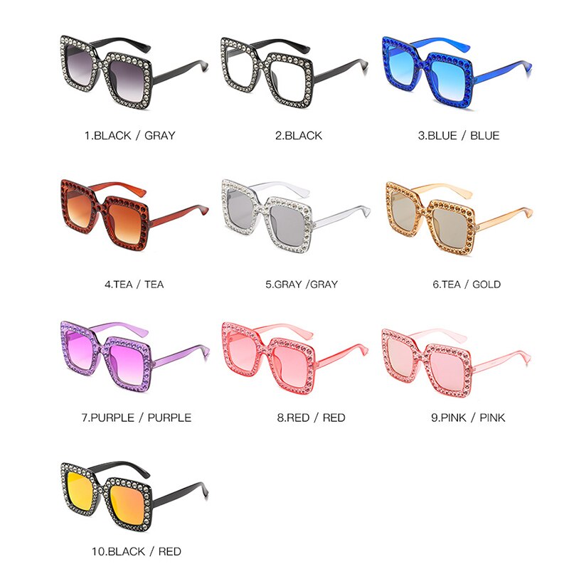 Ladies Vintage Oversized Square Rhinestone Sunglasses - various colours