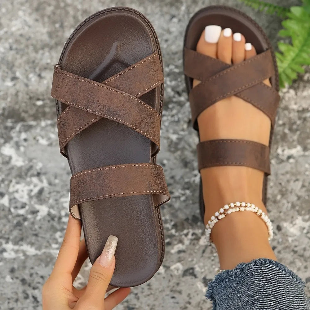 Women's Crisscross Leather Flat Sandal