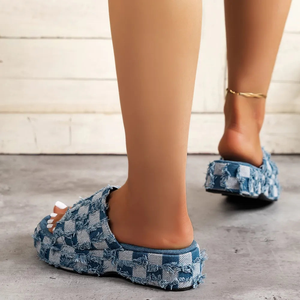 Women's Raw Hem Plaid Sandals