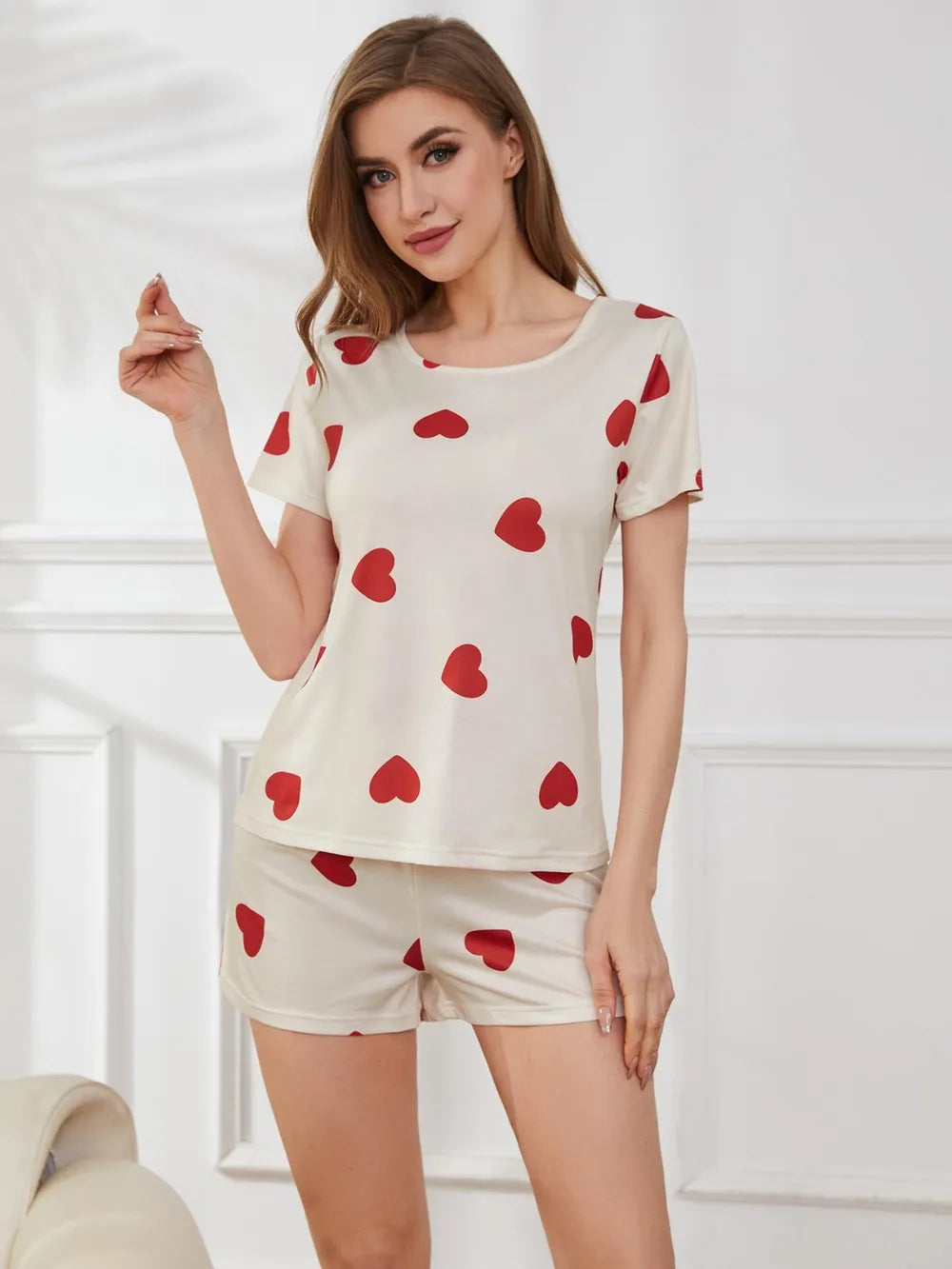 Women's Heart Print Pyjama Set