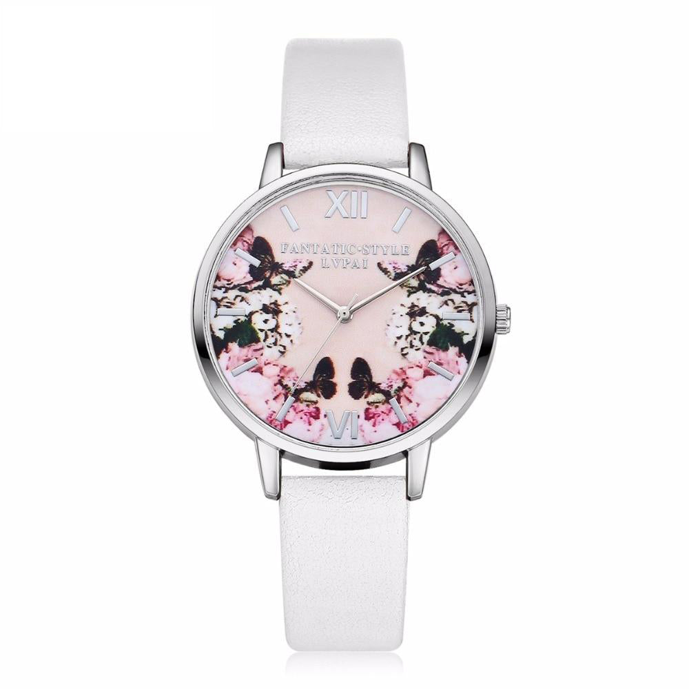 Ladies Flower Dial Wrist Watch
