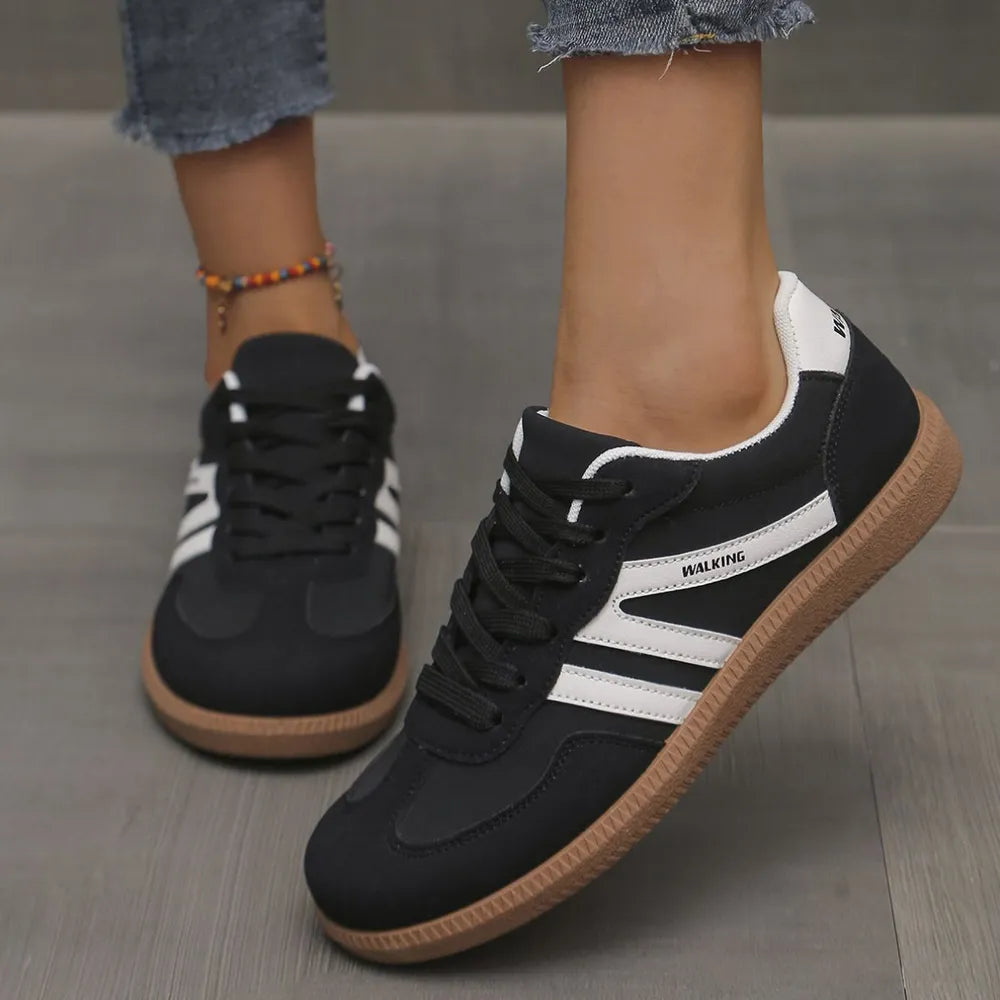 Contrast Lace Up Round Toe Trainers