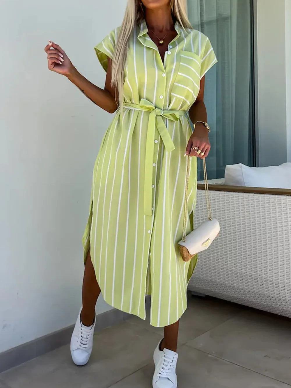 Women's Tie Waist Short Sleeve Dress