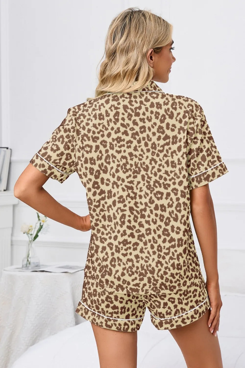 Women's Leopard Print Short Sleeve Top and Short Pyjama Lounge Set