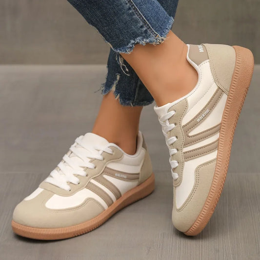 Contrast Lace Up Round Toe Trainers