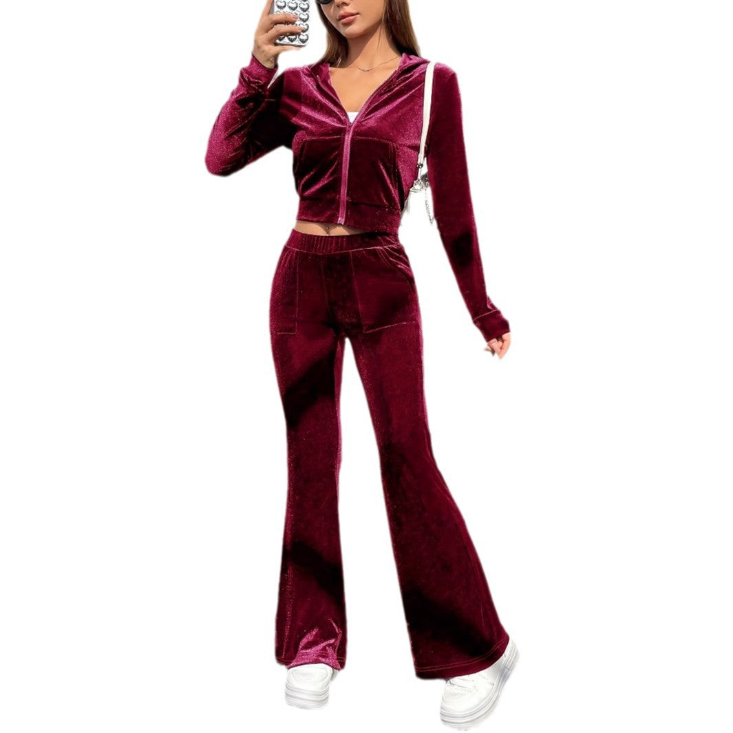 Women's Velvet Loungewear Set - Zipper Jacket
