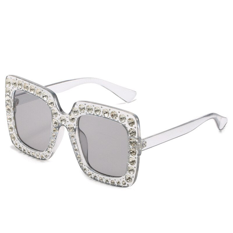 Ladies Vintage Oversized Square Rhinestone Sunglasses - various colours
