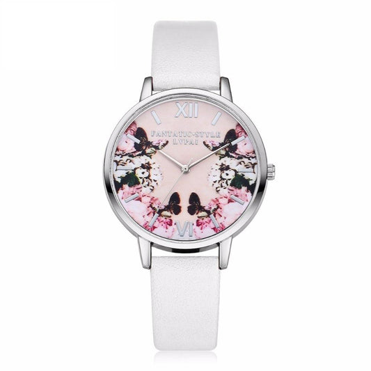 Ladies Flower Dial Wrist Watch