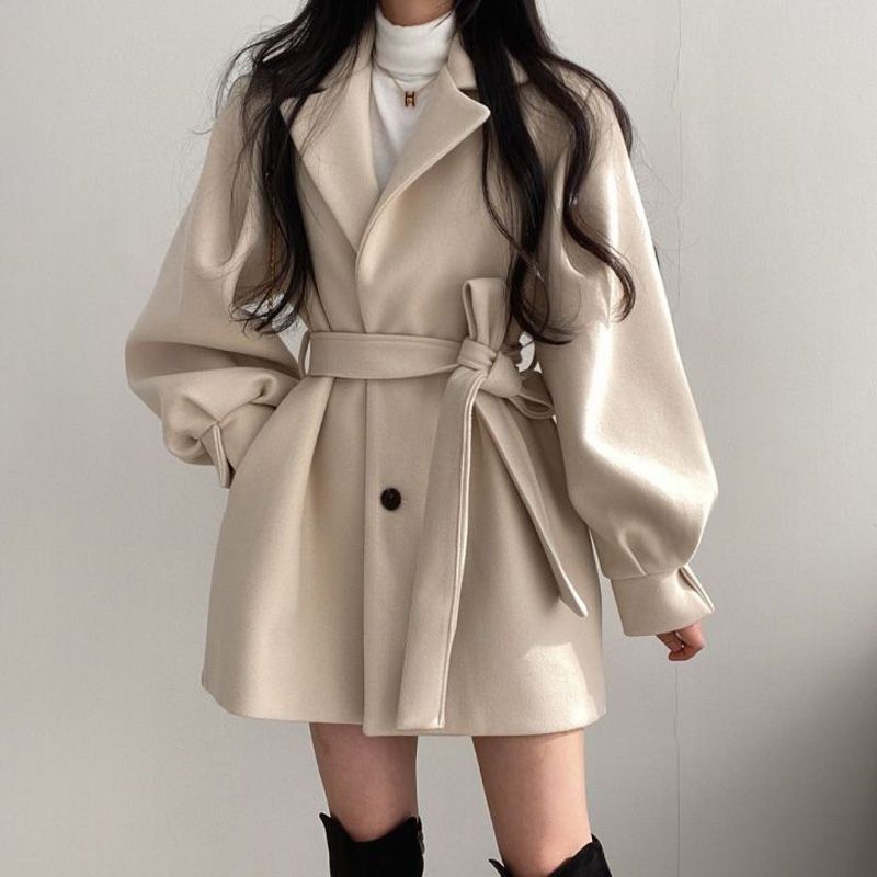 Women's Woolen Coat - Tie Belt - Various Colours