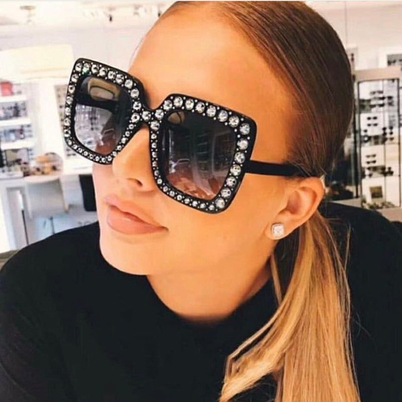 Ladies Vintage Oversized Square Rhinestone Sunglasses - various colours
