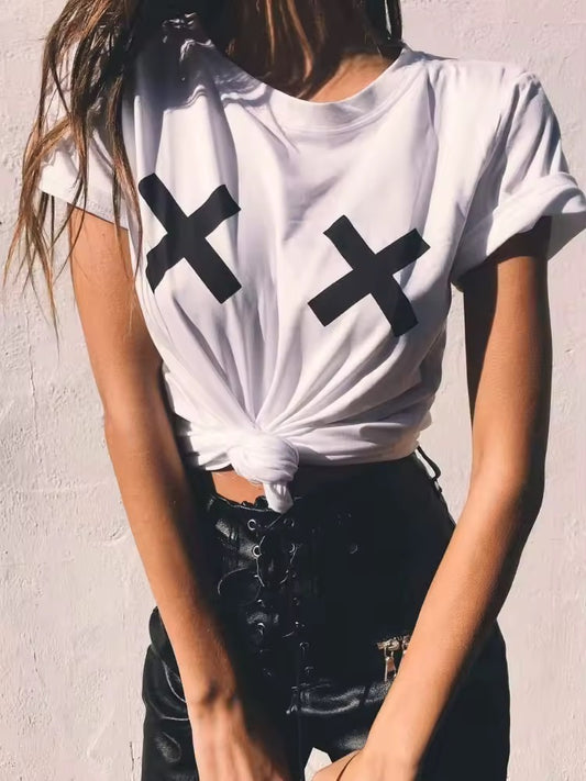 Ladies Slogan T-Shirt - Boob Print White with Black Cross - various colours - size S - 3XL (Copy) (Copy)