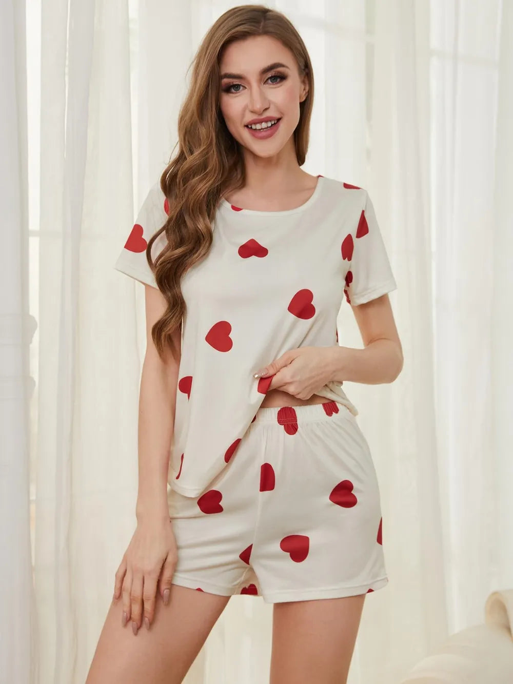 Women's Heart Print Pyjama Set