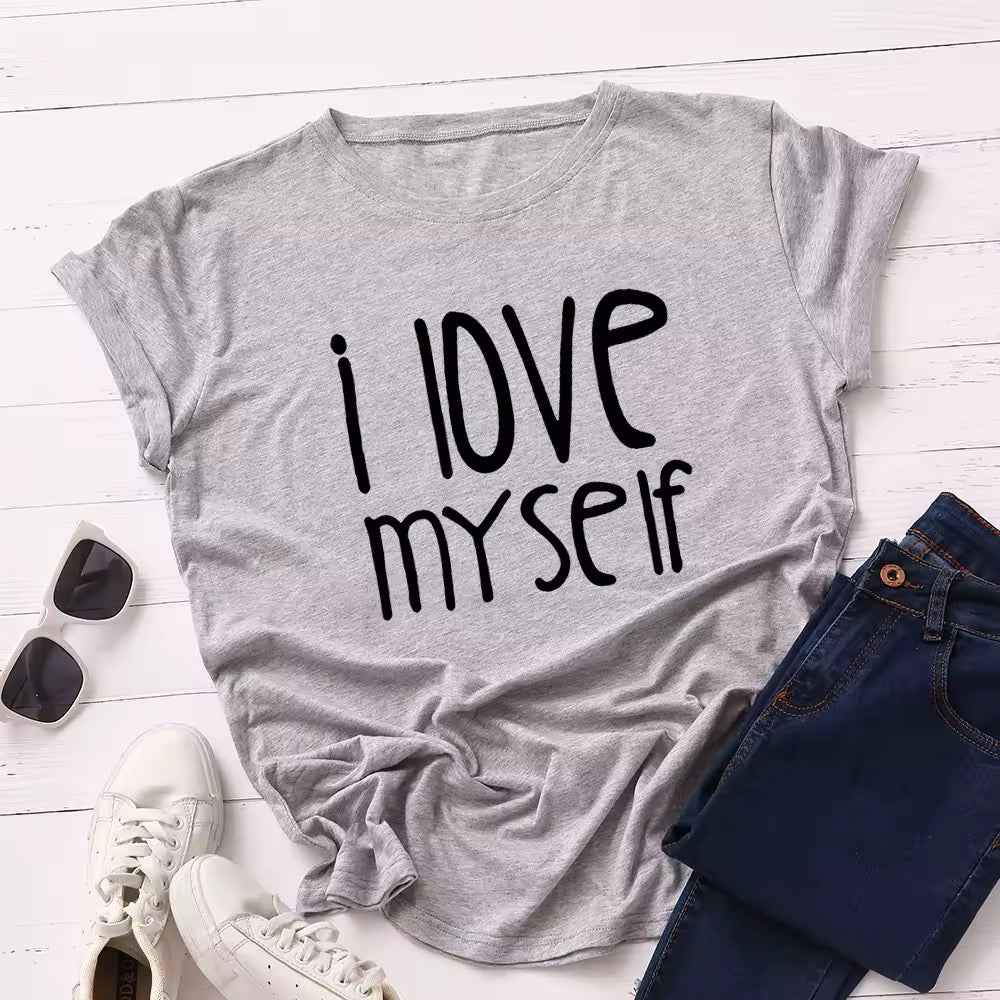 Ladies Slogan T-Shirt - I Love Myself - various colours - size S - 3XL
