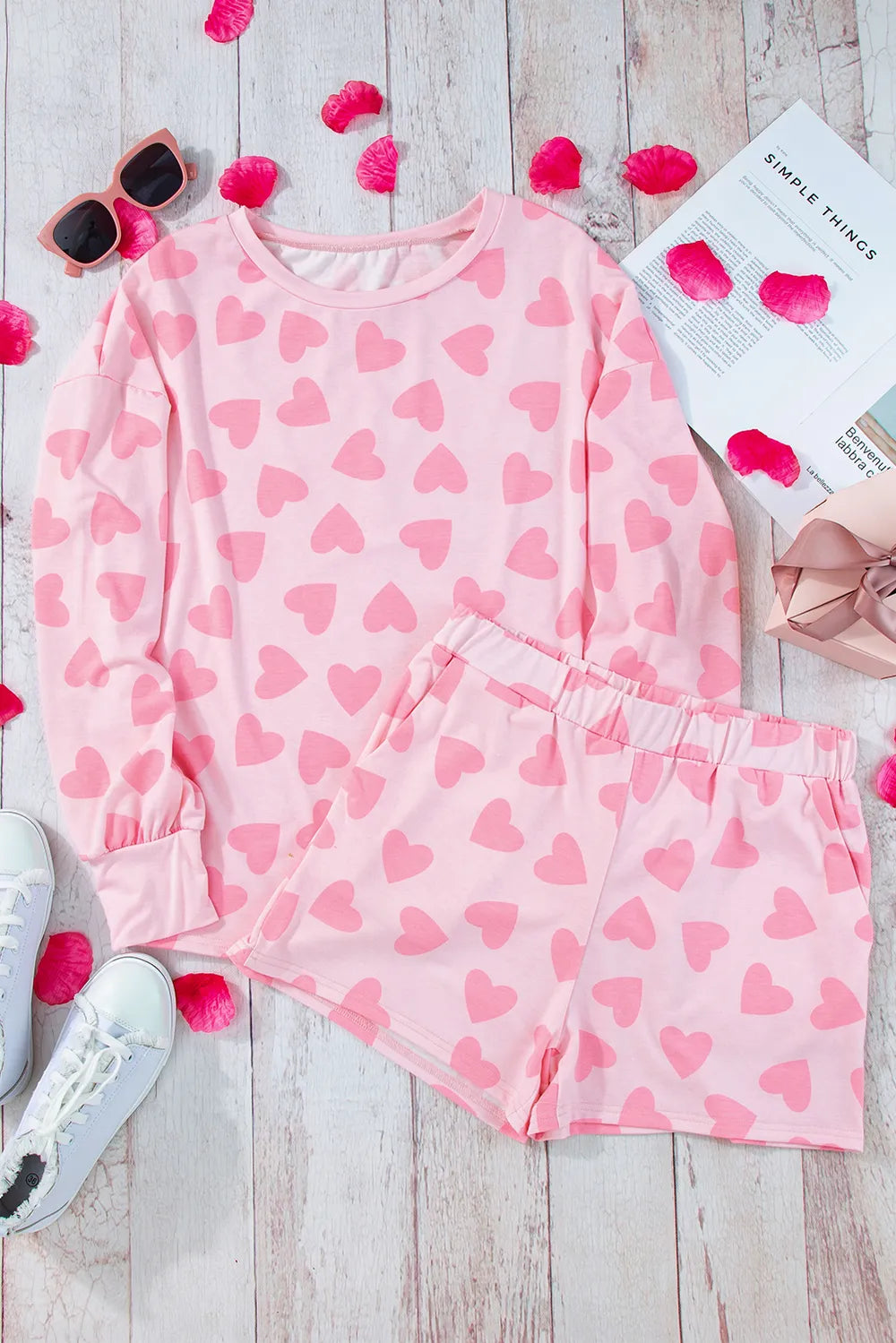 Women's Two Piece Heart Print Long Sleeve Pyjama Set