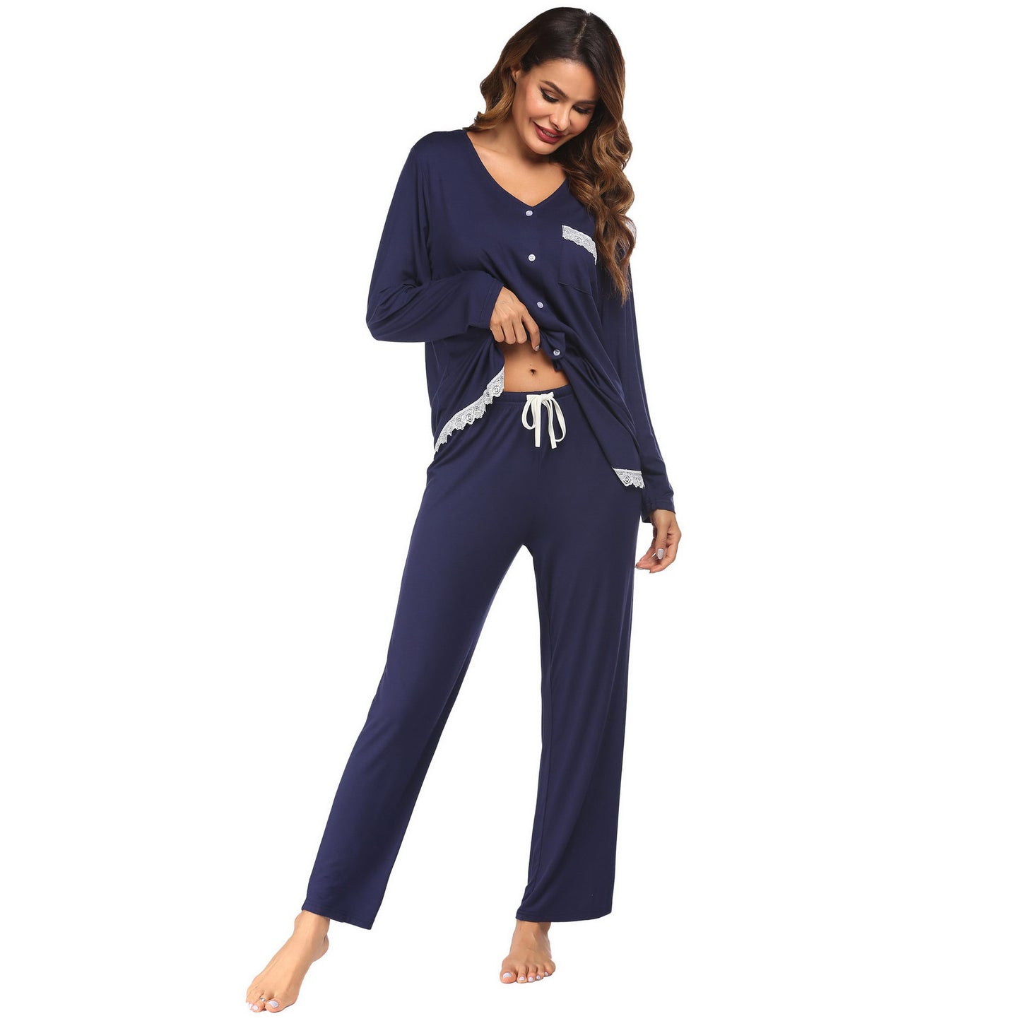 Women's Pyjama Set - Lace Trim - Various Colours
