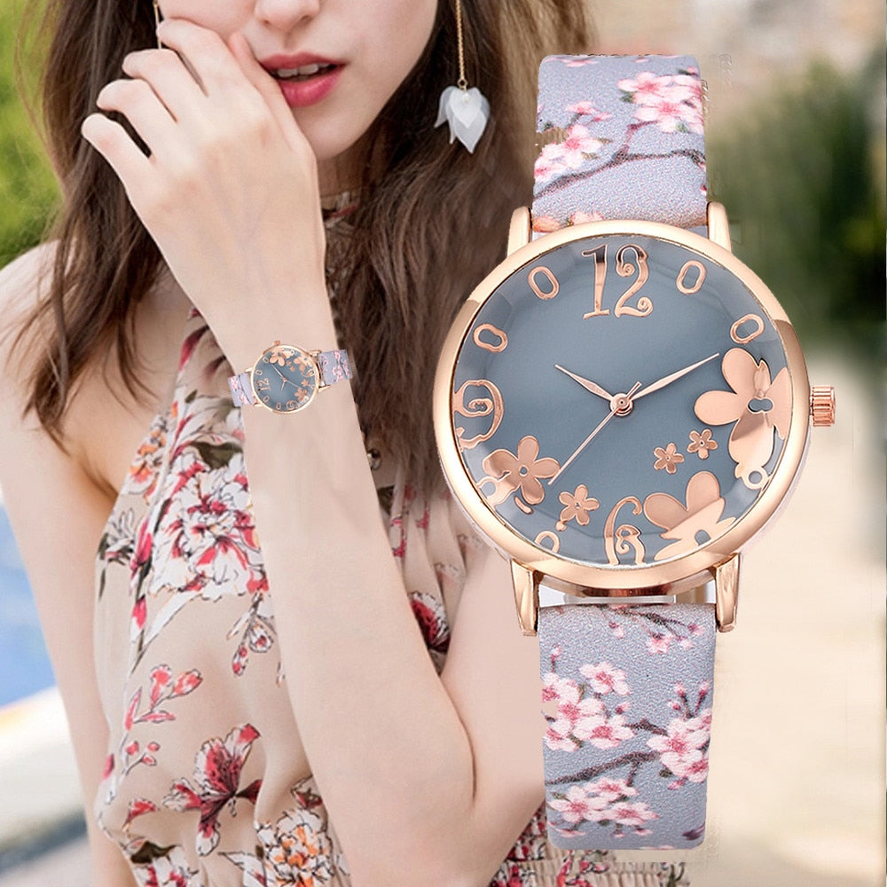 Ladies Quartz Wrist Watch Flower Design