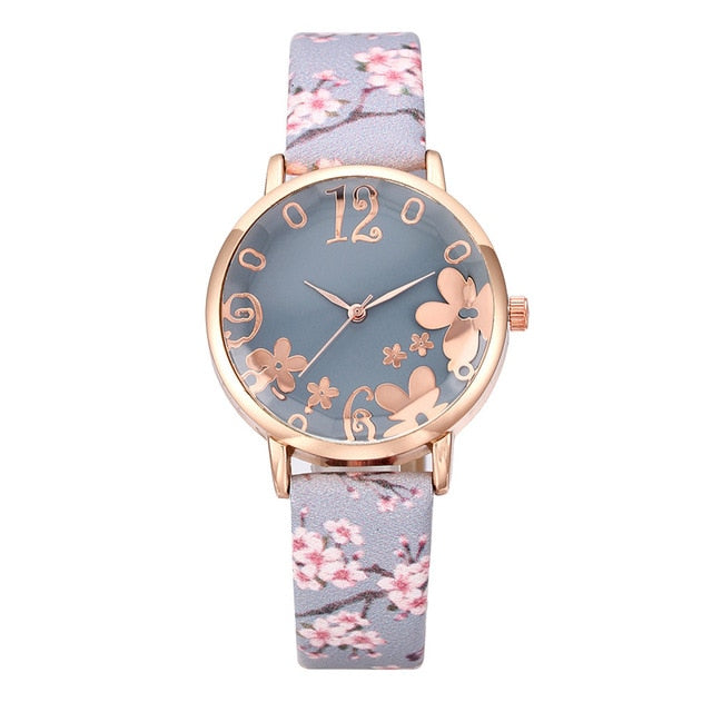 Ladies Quartz Wrist Watch Flower Design