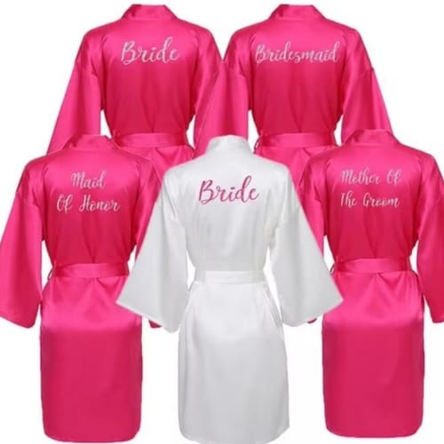 Hot Pink Satin Robe Hen, Bride, Hen Party, Sister, Squad, Mother, Bridesmaid -