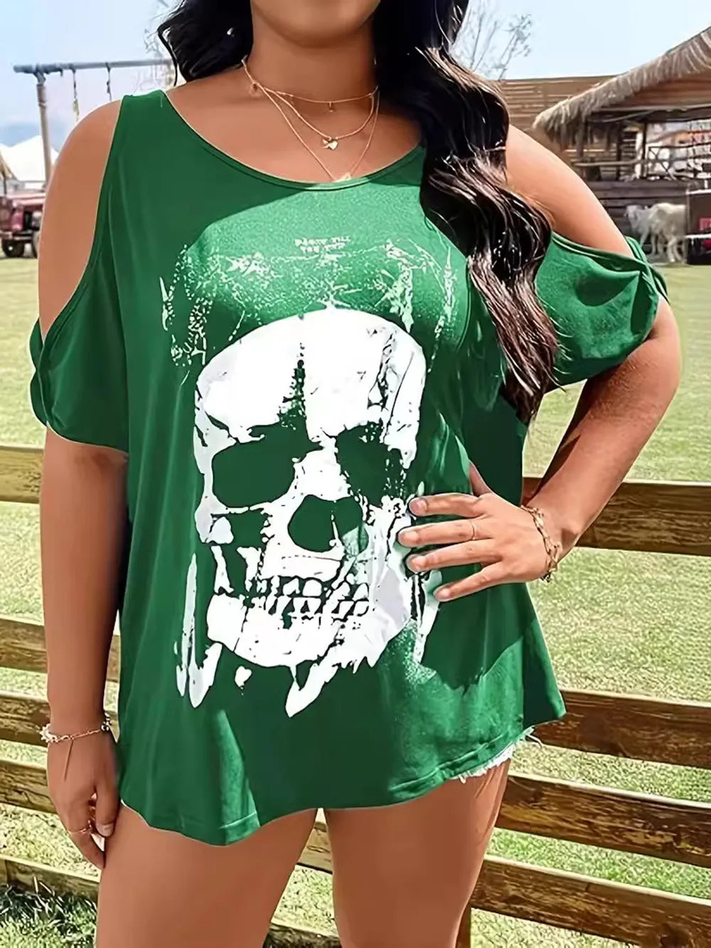 Halloween Skeleton Cold Shoulder T-Shirt