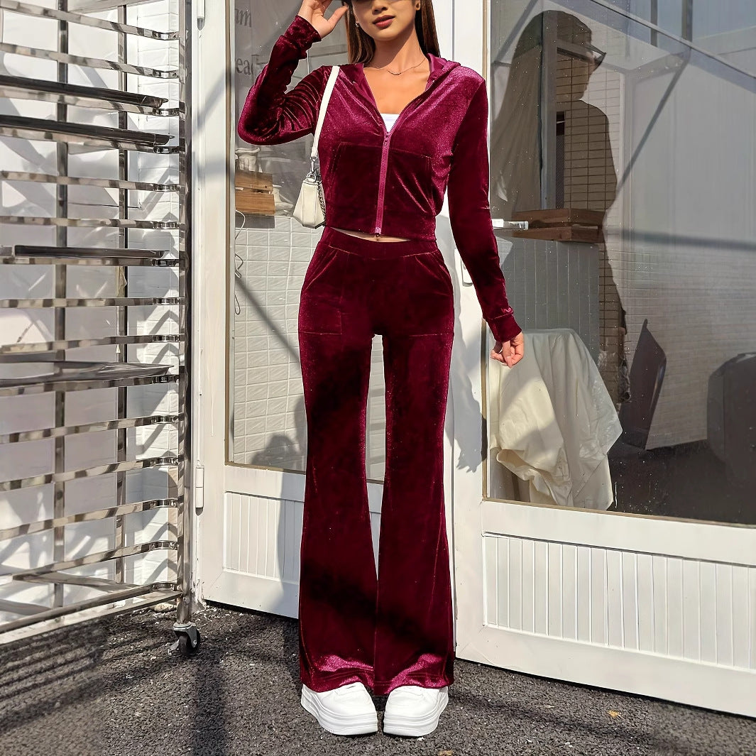 Women's Velvet Loungewear Set - Zipper Jacket