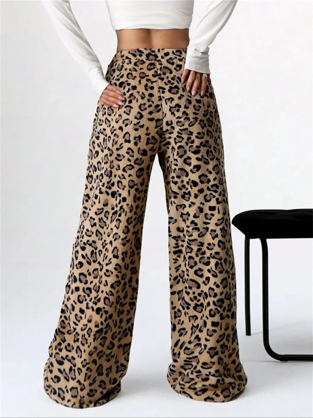 Women's Leopard Print Wide Leg Trousers