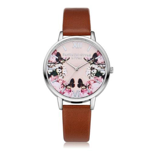 Ladies Flower Dial Wrist Watch