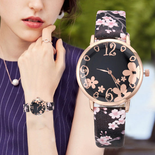 Ladies Quartz Wrist Watch Flower Design