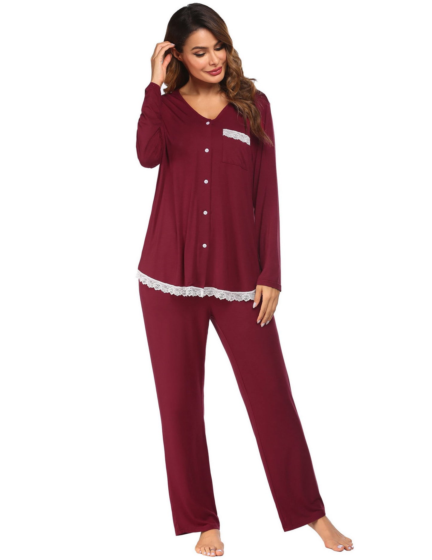 Women's Pyjama Set - Lace Trim - Various Colours