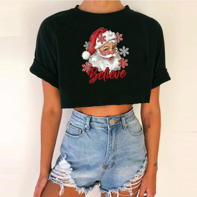 Women's Cropped Christmas T-Shirt - Various Styles