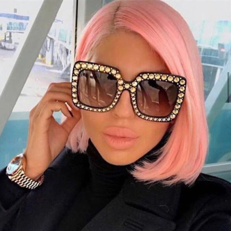Ladies Vintage Oversized Square Rhinestone Sunglasses - various colours