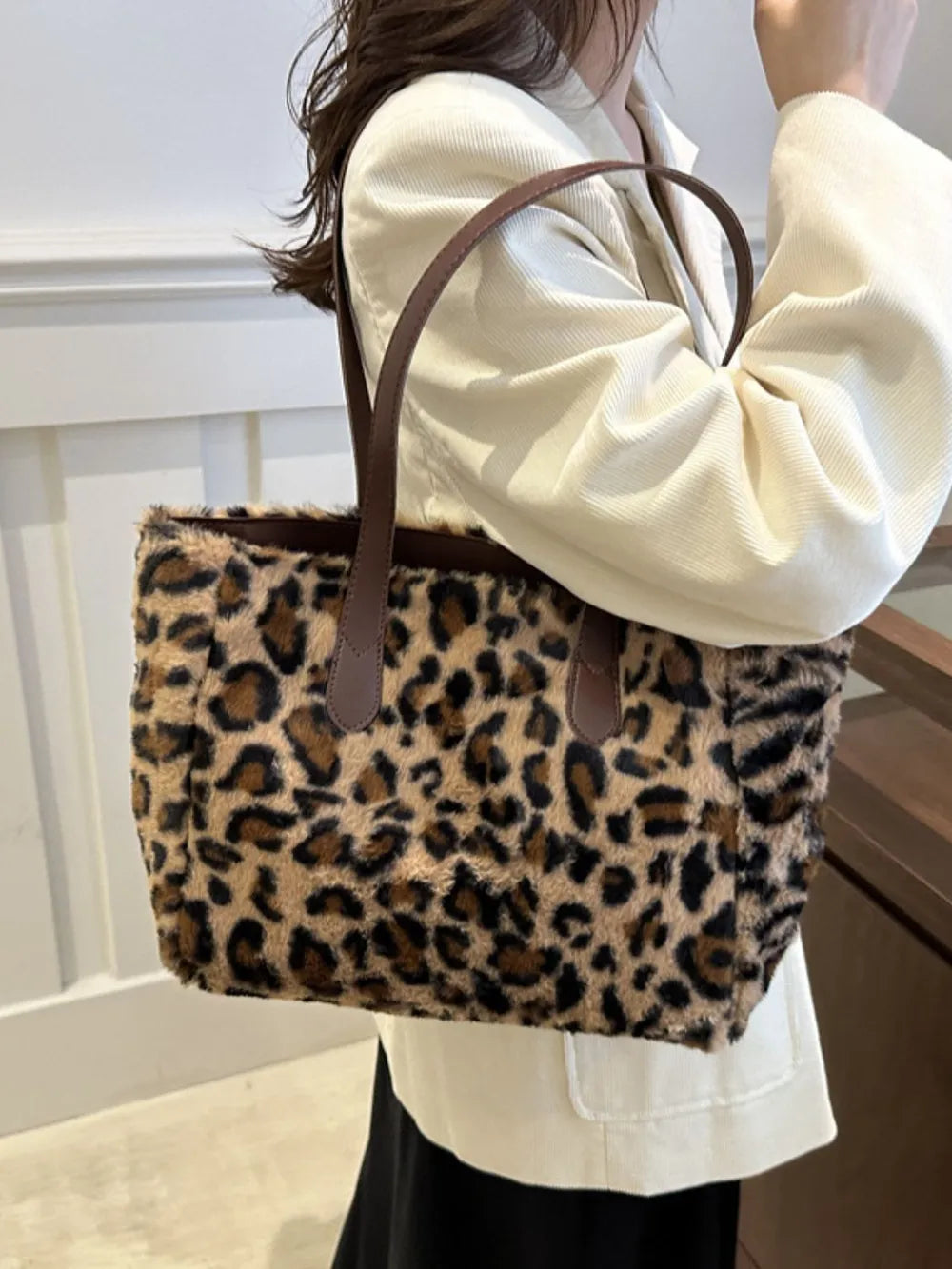 Leopard Fluffy Tote Bag