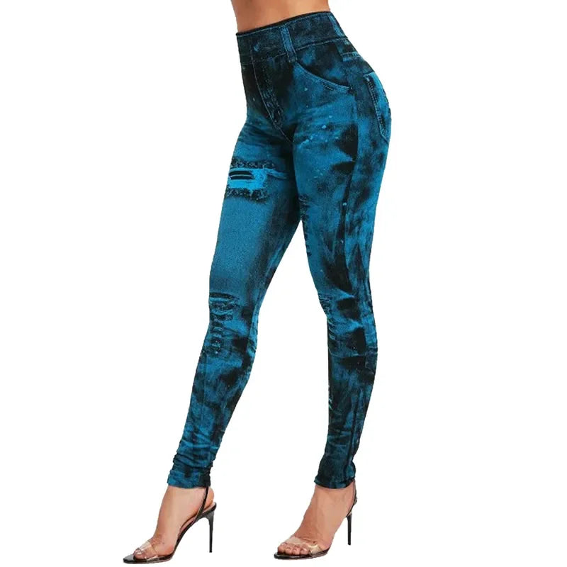 Ladie's Imitation Jean Leggings Stretch High Waist - various colours - sizes S - XXL
