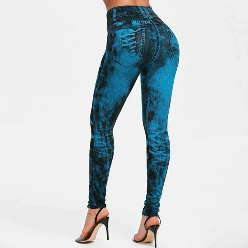 Ladie's Imitation Jean Leggings Stretch High Waist - various colours - sizes S - XXL